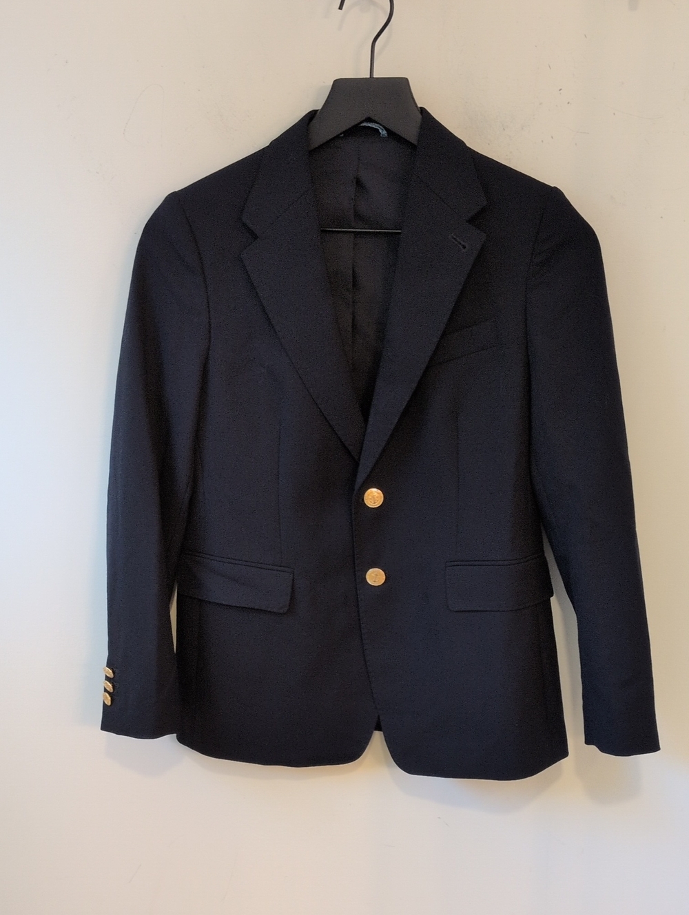 Vineyard Vines Boys 14 Navy Blue Nautical Gold Anchor Button Blazer Wool